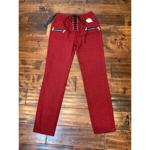 Unravel Project Red Black Houndstooth Slim Leg Lace Up Pants NWT $1218, Size M